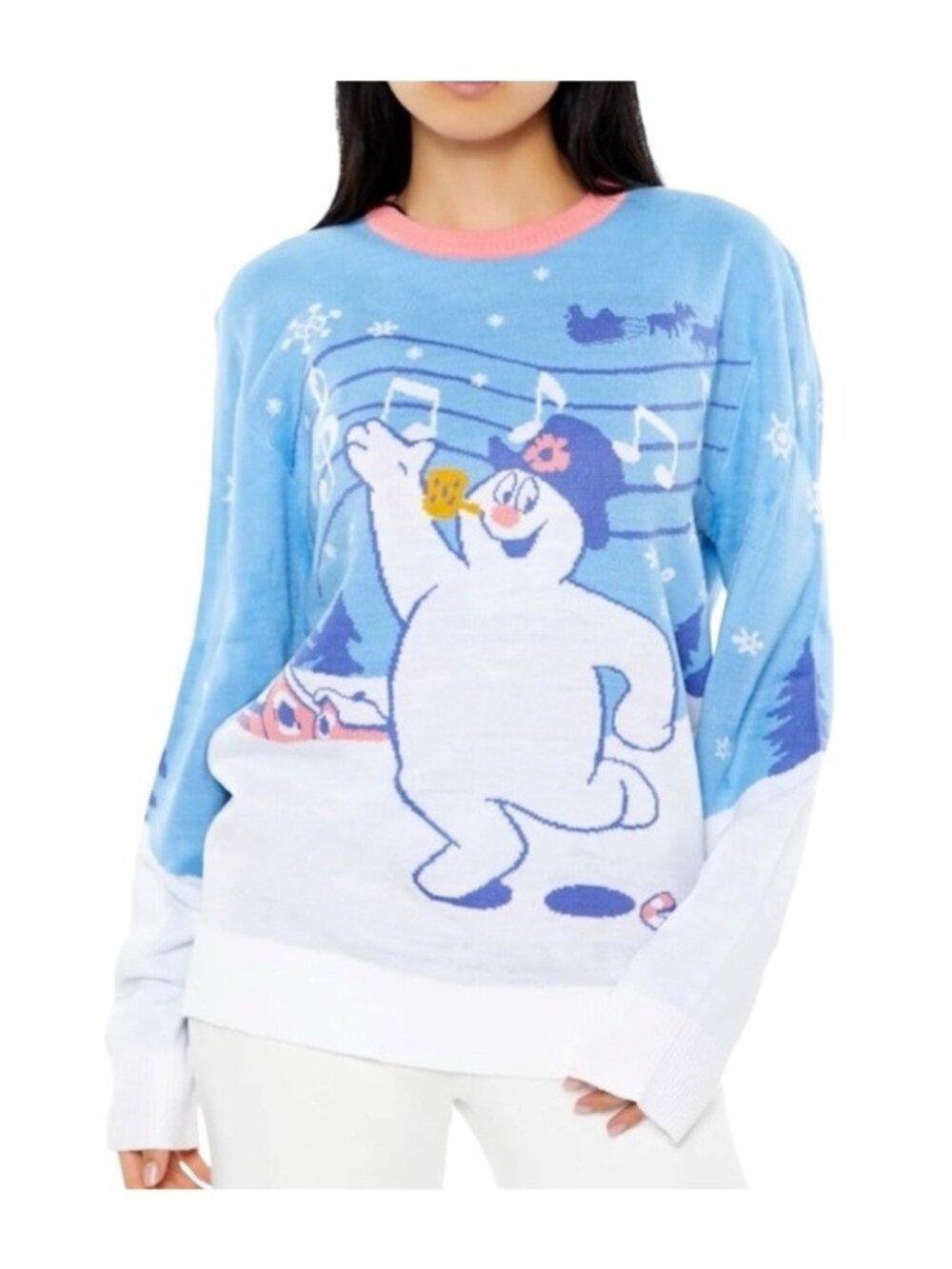 Frosty the Snowman Pastel Crewneck Christmas Holiday Sweater Size Large